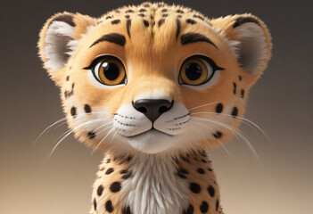 Adorable illustration of a cheetah cartoon character, close-up portrait