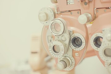 Closeup vintage pink optometer (phoropter)	
