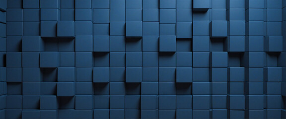 Captivating abstract texture featuring a dark geometric 3D pattern of blue squares and rectangles,...