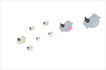 Vector illustration of a flock of cute birds on a white background.