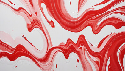 Bright Red Paint Brushstrokes on a White Background, Exhibiting a Smooth Texture and Glossy Finish...