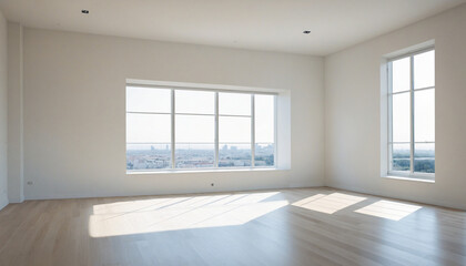 A large and sloping white room or room, with interesting patterns on the windows