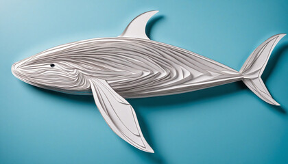 Decorative whale cut out of paper on a blue background