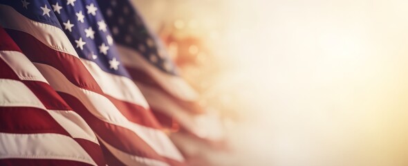 American flag flying on a vintage/retro style background