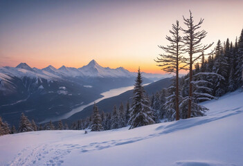 A Radiant Winter Scene on the Mountainside