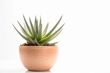 Small plant in pot succulents or cactus isolated on white background by front view