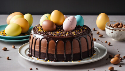 chocolate and egg cake, close-up