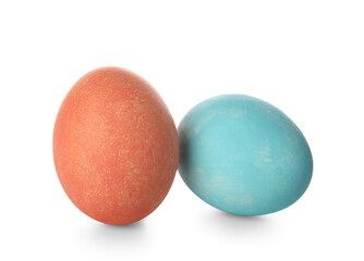 Blue and red Easter eggs on a white background