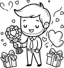 a collection of 4 colored cute hearts celebrating love and happiness in cartoon style,line art style,coloring book style