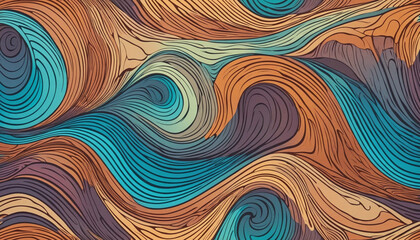 Retro Wave Pattern in Soft Neon Colors with Wood Carving Layers