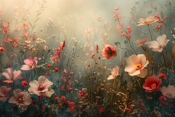 Obraz na płótnie Canvas Dreamy Meadow: Soft Focus Floral Bliss