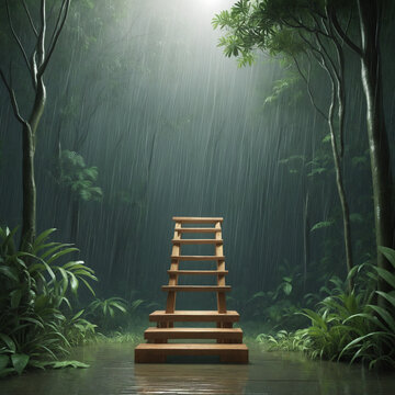 Empty Pedestal In A Dense Monsoon Forest