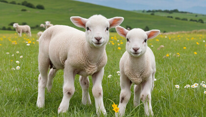 Obraz premium adorable young sheep in the meadow