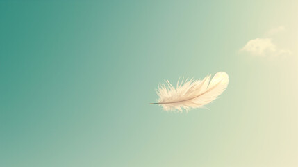 Graceful White Feather Floating in Clear Sky