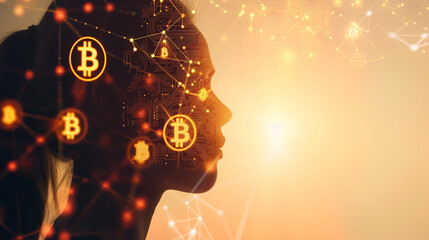 Silhouette of Woman With Bitcoin Symbols