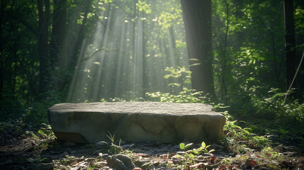 Stone Bench in Forest Clearing