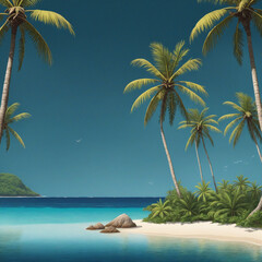 Fototapeta na wymiar Dark mode clipart of a tropical island with coconut trees and shrubs