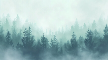 Foggy Forest With Dense Trees