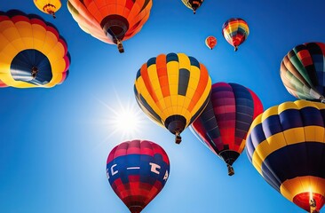 Fototapeta premium Beautiful hot air balloons flying over sky with sunset view