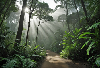 Beautiful morning light view of tropical rainforest