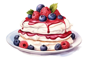 Delicious Sweet Strawberry Cake with Fresh Berries on a White Background.