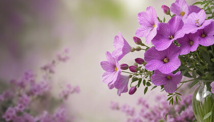 Naklejka premium Elegant Purple Flower Garden Decor with Blurred Background and Space for Copy