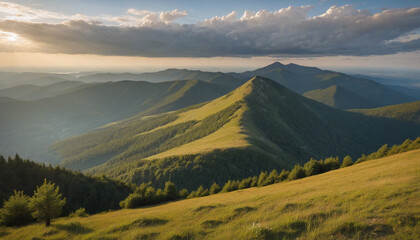A Bright Ukrainian Carpathian Mountain Landscape Simulation - obrazy, fototapety, plakaty