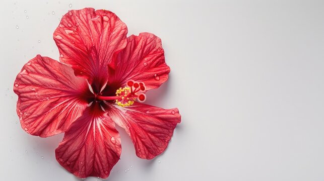 Fresh hibiscus flower isolated on white background. Focus point