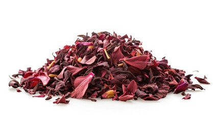 Pile of Hibiscus tea isolated on white background. Side view