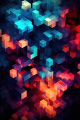 Abstract Geometric Design: Bright Blue Gradient Square Cube on Modern Mosaic Background