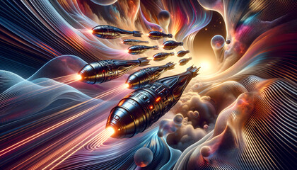 Abstract close-up of vibrant photon torpedoes in surreal landscape.