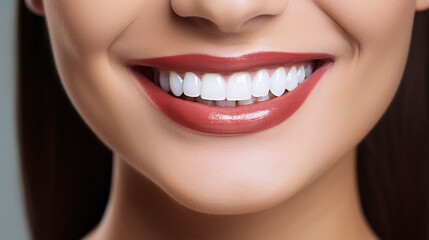 Close up of beautiful teeth of smiling women after teeth whitening procedure.