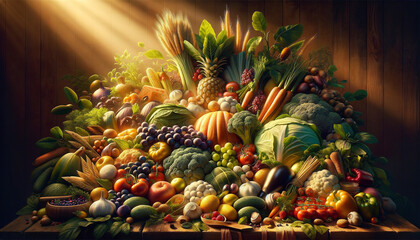 Bountiful, Organic Food Arrangement with Vibrant Colors and Fresh Ingredients