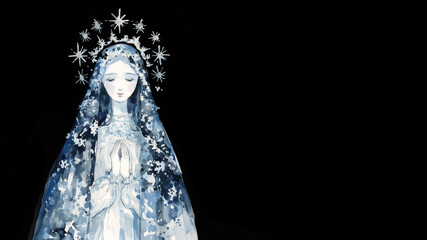 Holy Virgin Mary isolated on black background