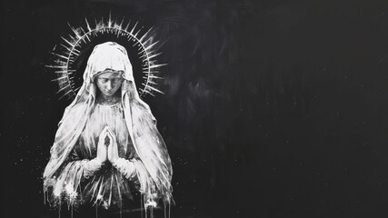 Watercolor painting of the virgin mary isolated on black background