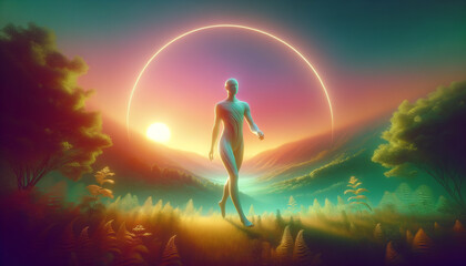 Bipedal Harmony: Serene Motion in a Tranquil Landscape