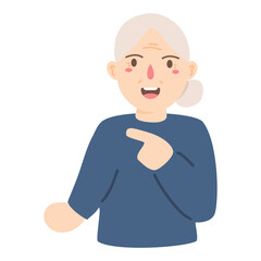 senior old woman pointing finger away