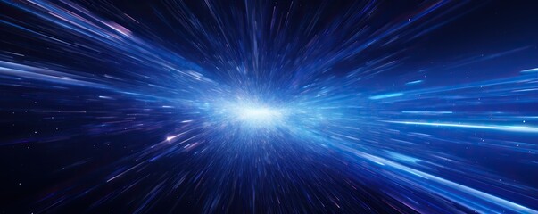 Fototapeta premium Blue hyperspace of warp speed and light trail speed