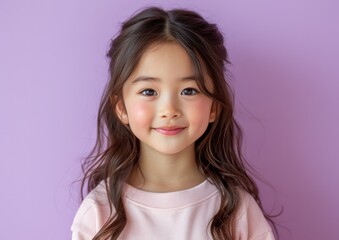 Fototapeta premium little Asian girl with colorful sweatshirt in professional colorful photo studio background