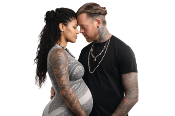 Happy couple expecting baby. Concept of pregnancy, family, love, relationship, isolated on white background