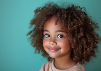 little African American girl with colorful sweatshirt in professional colorful photo studio background
