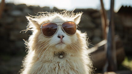 Fototapeta premium funny cat portrait in sunglasses. long hair cat. AI Generative
