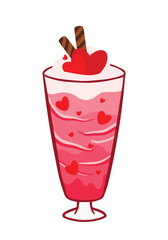 Strawberry Milkshake Drink and Beverage with Heart Cute Cartoon Doodle Vector Illustration