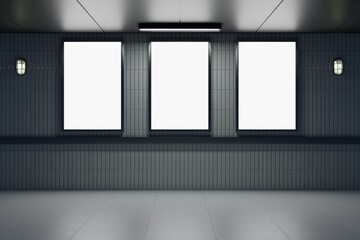 3D illustration Blank Advertising Signs in Subway