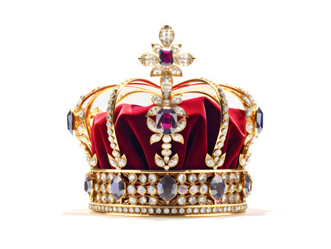 A Royal Crown with Jewels Isolated on a White Background