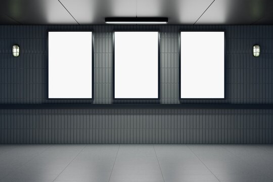 3D illustration Blank Advertising Signs in Subway