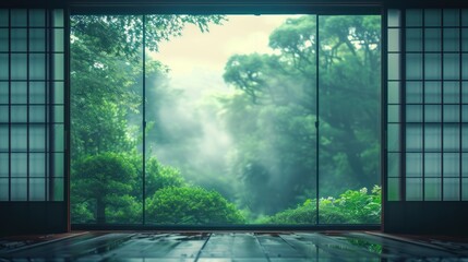 view form window,minimalist wallpeper of zen gerden japan,copy space. 