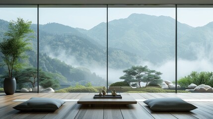 view form window,minimalist wallpeper of zen gerden japan,copy space. 