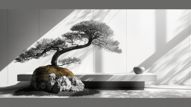 minimalist wallpeper of zen gerden japan,copy space.
