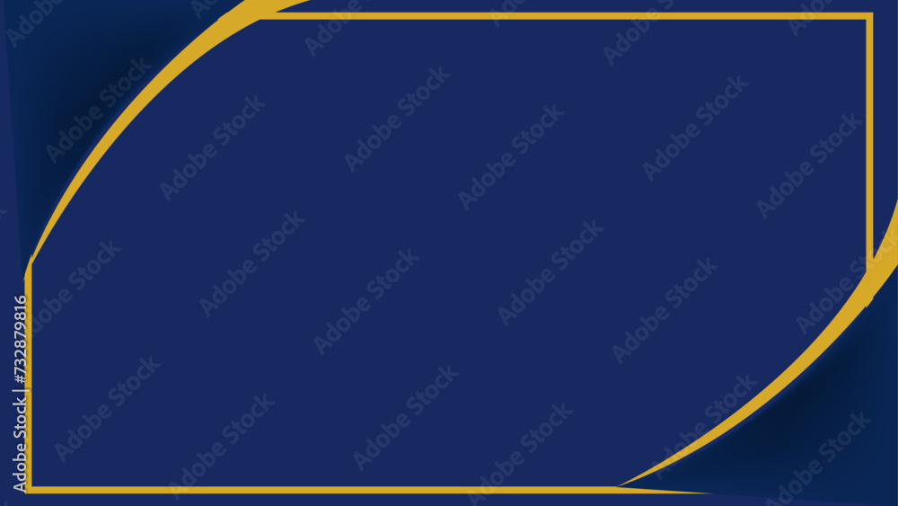 Poster blue background with golden frame, abstract and geometric bold colorful shapes and patterns are in h